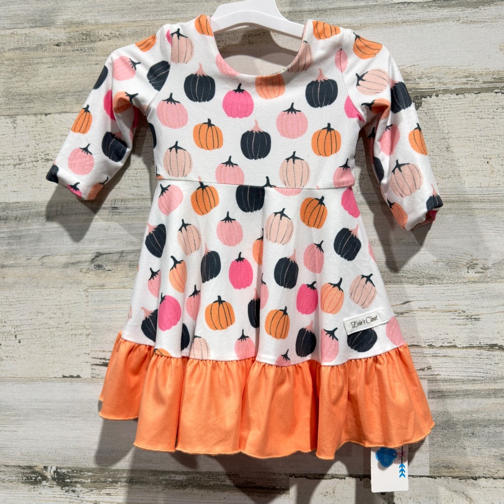 Evie's Closet Reversible Dress Girls 12M Orange Pumpkin Autumn Fall Core NWT